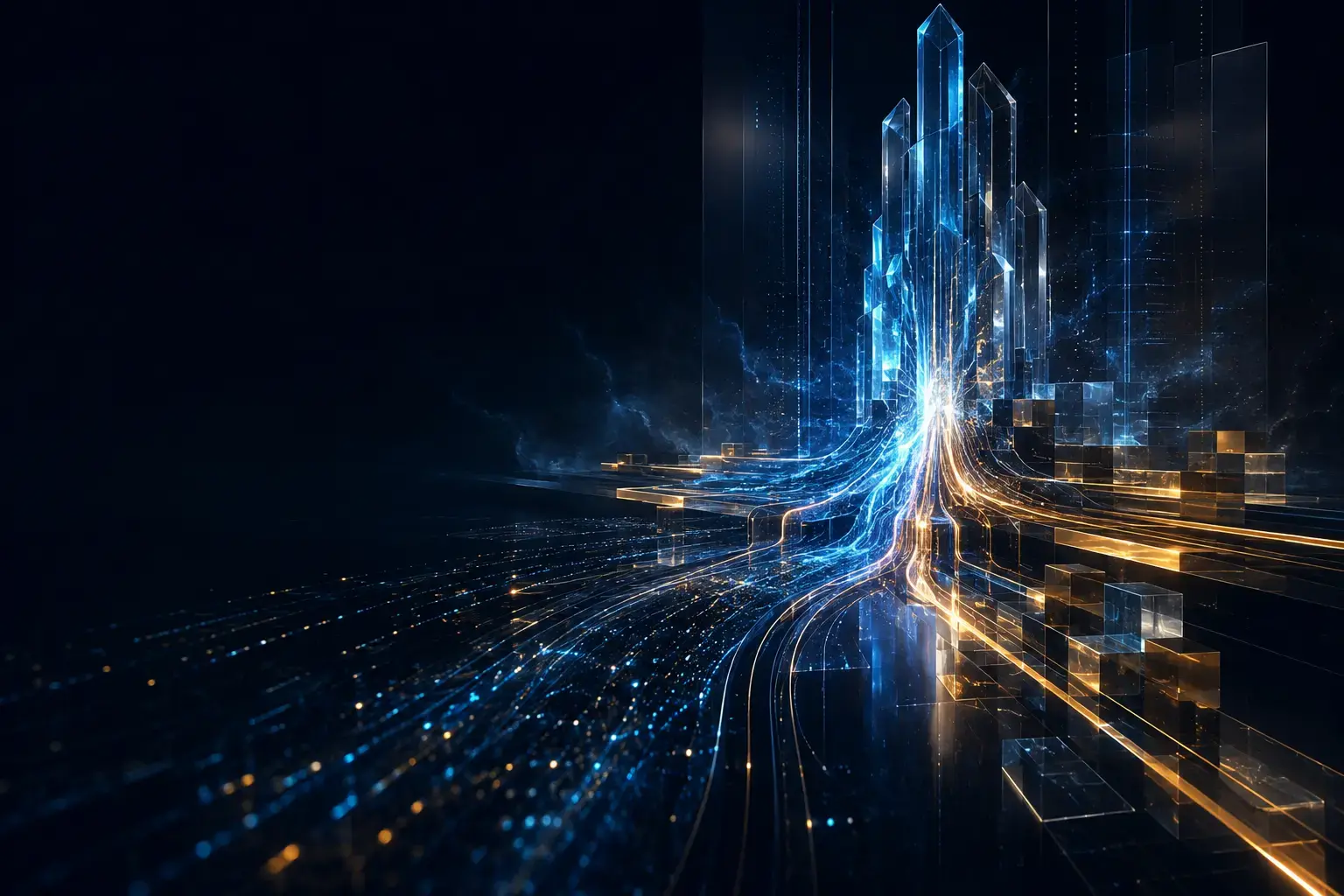 Futuristic AegisIQ intelligence pathways resolving evidence into governed opportunity